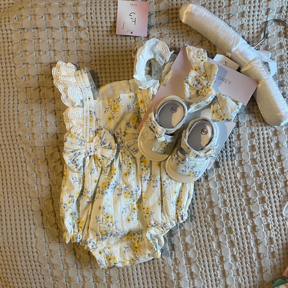 Floral Baby Romper and Shoes Set